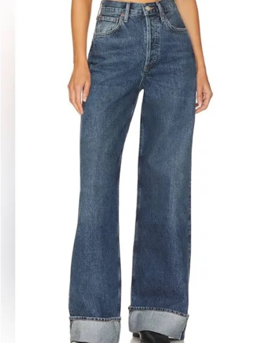 Agolde Wide Leg Flare Jeans in Dark Blue Denim- Dame size 24
